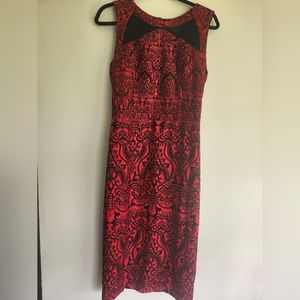 Red and Black Damask Midi Dress